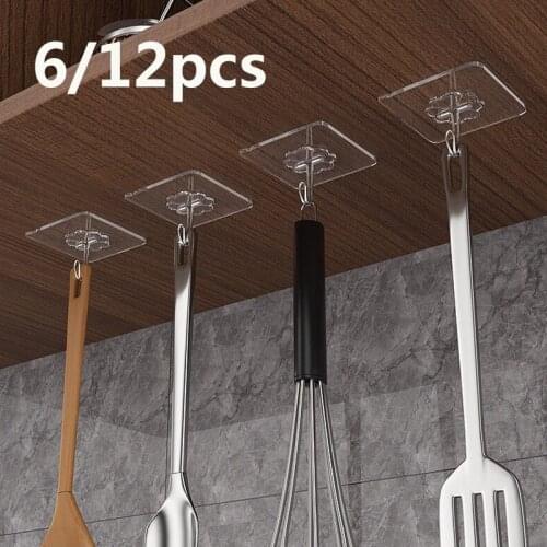 6PCs Transparent Strong Self Adhesive Door Wall Hangers Towel Mop Handbag Holder Hooks For Hanging Kitchen Bathroom Accessories