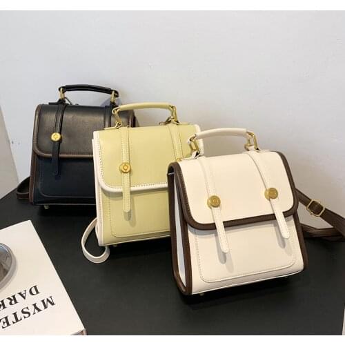 Vintage School Bag For Women 2021 Fashion Womens Backpack Retro PU Student Bags Travel Backpack Classic Bag for Teenagers