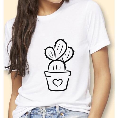 Women Cactus Plant Love O-neck 90s Lady Cartoon Kawaii Graphic Tshirt T-Shirt Kawaii Female Tops Tees Print Clothes