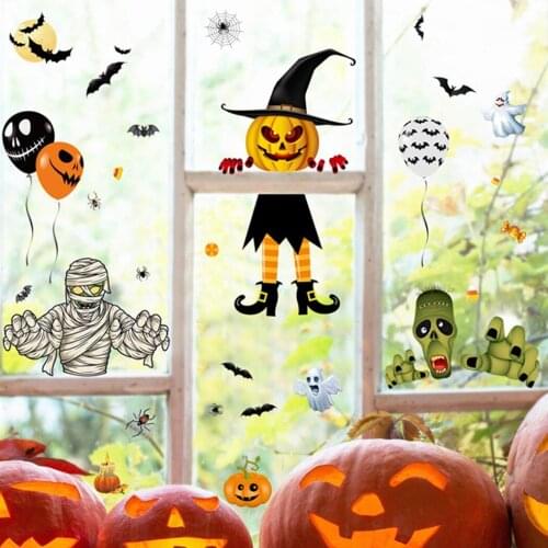 1PC Halloween Stickers Electrostatic Stickers Glass Wall Decoration Stickers Zombie Jack-o-lantern Spider Sticker Glass Sticker