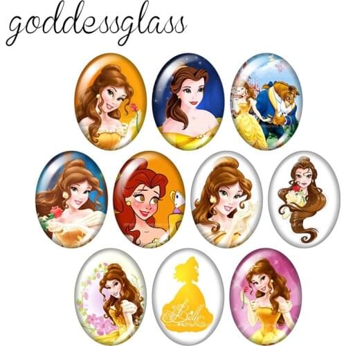 Beauty and the beast Princess Belle 10pcs 13x18mm/18x25mm/30x40mm Oval photo glass cabochon flat back bracelets Making findings