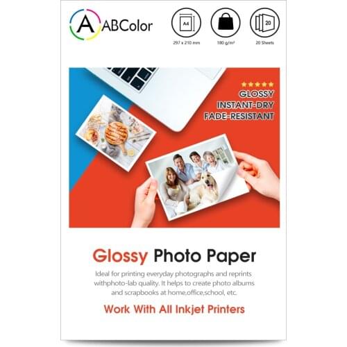 100 Sheets A4 Glossy Photo Paper Inkjet Printer Photographic Paper 180g Waterproof compatible for All Inkjet Printer HP Printer