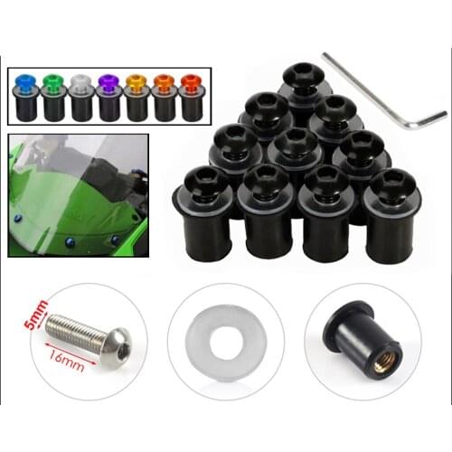 10x Motorcycles Windshield Windscreen Bolts Kit Well Nuts Washers M5