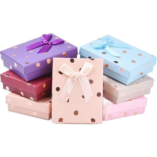 12PCS Mixed Color Rectangle Ribbon Bowknot Cardboard Jewelry Boxes Set with Sponge for Rings Necklace Earrings 9.2x7.1x2.6cm