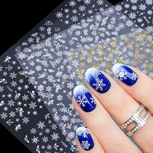 12pcs Christmas Winter Snowflake Nail Sticker Gold Silver White Nail Art Decals Decoration Elk Deer Manicures Slider GLTYSMY-1