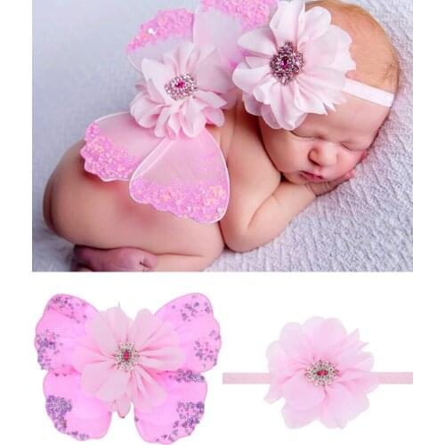 2pcs 2018 Newborn Baby Girl Bebe Fashion Supreme Infant Cute Headband +Wing Girls Headbands Clothing Set Kids Photography Props