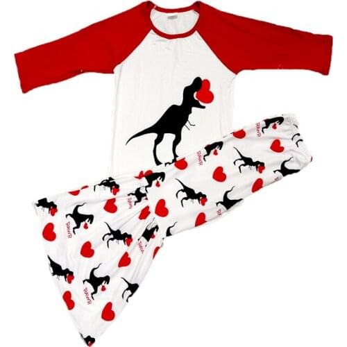 2020 latest style for Valentines day girl clothing set sweet girls dinasour pattern outfit