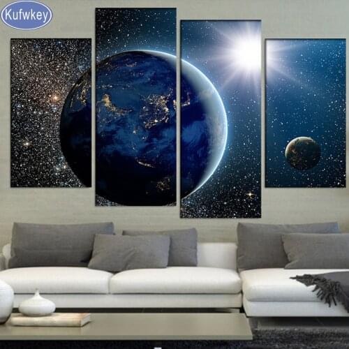 4pcs daimond painting full cross stitch 3d pictures diamond embroidery View Of Earth Sun Moon diamond mosaic triptych home decor