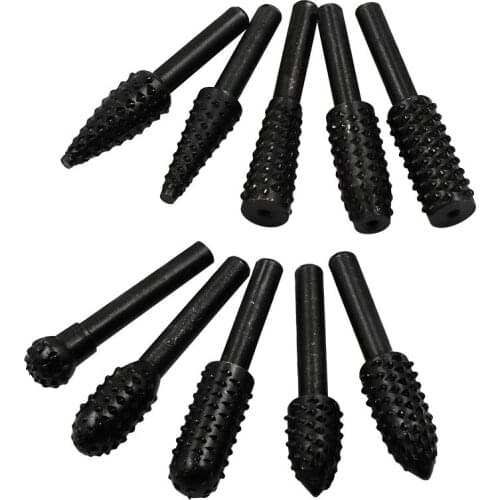 5/10pcs Steel Rotary Rasp File 1/4" Shank Rotary Craft Files Rasp Burrs Wood Bits Grinding Power Woodworking Hand Tool