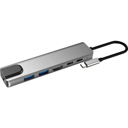 6 in 1 USB 3.0 High Speed Ports Type-C Hub USB-C to 4K 30HZ HD Laptop Rj45 Gigabit Ethernet Network PD Hub Hot