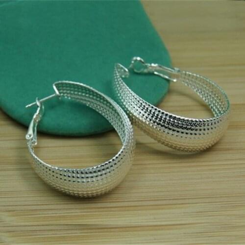 925 Sterling Silver Circle Smooth Flat Shape Big Hoop Earrings For Women Wedding Elegant Engagement Jewelry Gift Wholesale