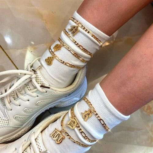 A-Z Letter Initial Anklets Bracelet Anklet For Women Alphabet Anklet Summer Beach Barefoot Foot Jewelry Stainless Steel Chain