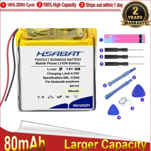 HSABAT 0 Cycle 80mAh 541112 10 pieces / lost Battery for bluetooth earphone redmi xiao-mii airdots Replacement Accumulator