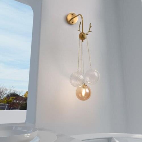 American Luxury Gold Deer Glass Wall Lamp Led G9 Home Decor Bedroom Bedside Lamp Hotel Aisle Background Kitchen Living Room Cafe