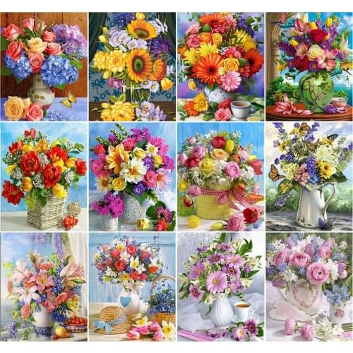 AZQSD Adult Painting By Number Canvas Kits Flowers Home Living Room Art Craft DIY Coloring By Numbers Vase Handpainted Gift