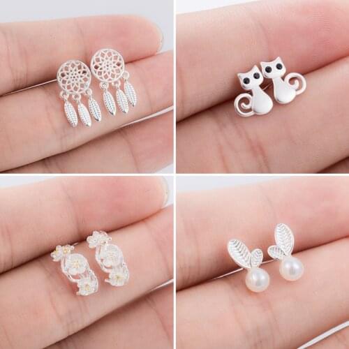 Bohemia Feather Pendant Dream Catcher Earrings Women Wedding Jewelry Fashion Pearl Leaf Cat Flower Stud Earring High Quality