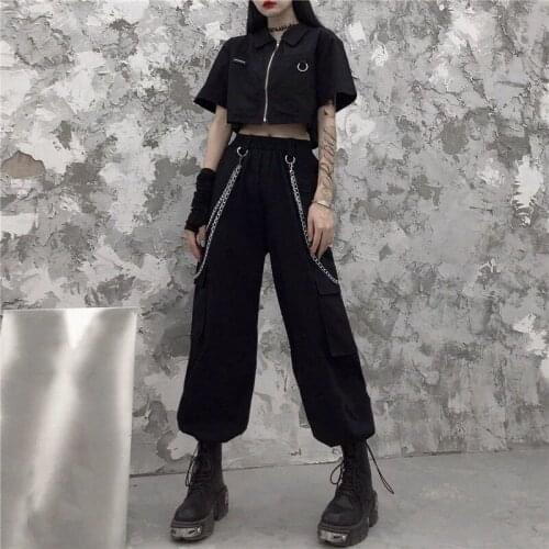 HOUZHOU Cargo Pants Women Streetwear Joggers Black Gothic High Waist Hippie Loose Female Trousers Korean Fashion Ladies Pants