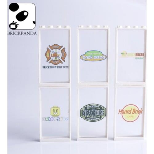 MOC Printed Windows Building Blocks Custom Colored Figures Parts Glass Mini Bricks Department Accessories Model Children Toys