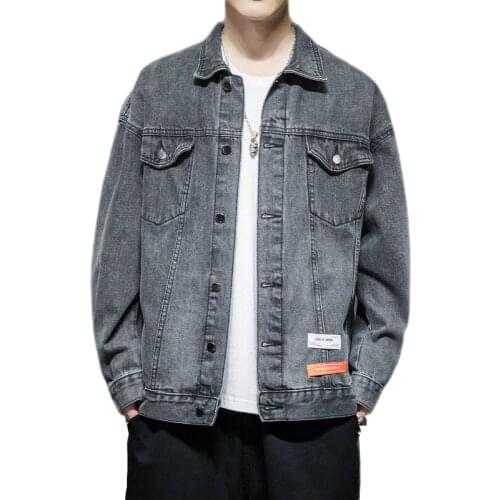 Autumn new men denim jacket trend loose handsome Jeans Coats casual Work Clothes Cotton Soft Long Sleeve Outerwear Stretch