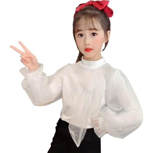 T-shirts For Girls Mesh White T Shirt Girl Solid Color T-shirts Children Casual Style Childrens School Clothing Girl