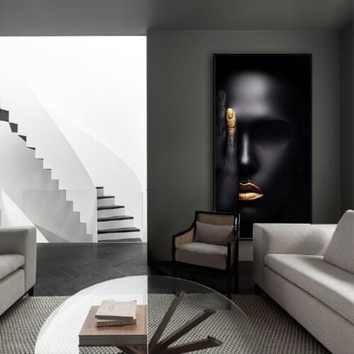 Canvas painting Wall Art black and gold african woman Pictures posters and prints Home decoration poster for Bedding room