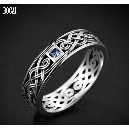 BOCAI New Real s925 sterling silver mens ring simple retro cold style, square single ring domineering index finger man ring