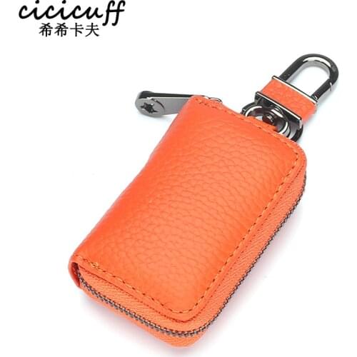 Genuine Leather Car Key Wallet Men&Women Waist Hanged Housekeeper Keys Organizer Auto Keychain Zipper Pouch Key Case Versatile