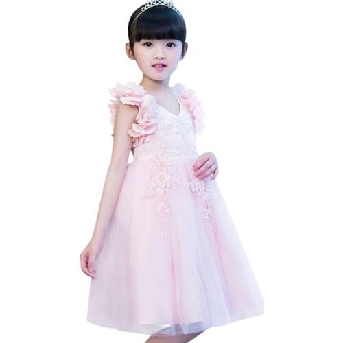 2018 new lace Net yarn dresses The girl took part in a birthday party Full dress Elegant and high-end clothing in summer 3-12T