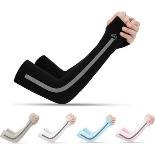 Loogdeel 1 Pair Ice Fabric Arm Sleeves Mangas Warmers Summer Sports UV Protection Running Cycling Driving Reflective Sunscreen