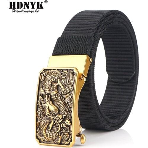 Fashio Designer Multi-function Men Belt High Quality Nylon Womens Training Belt Metal Automatic Buckle Dragon Pattern Belts