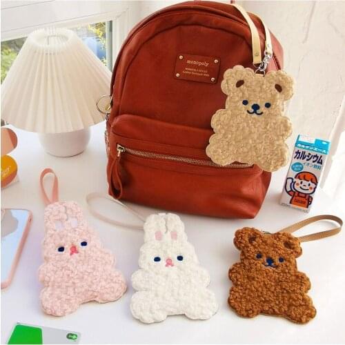 Bear Plush Card Holder with Rope Korea Student Bus Bank Credit Card Bag Cute Girls Drivers License Case Bag Pendant Accessories