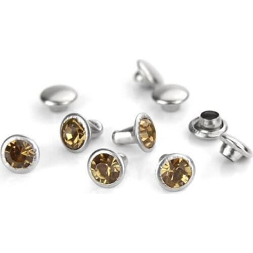LIGHT TOPAZ Crystal Rivets 6mm Snap Cap Glass Rhinestone Rivets