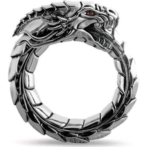 Retro Dragon Gold And Silver Color Ring for Men Punk Hip-Hop Male Finger Accessories European And American Nightclub Jewelry