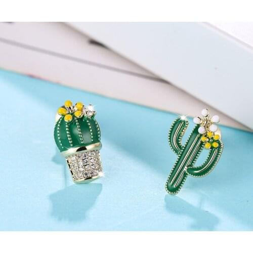 Minar Korean Fashion Bling Bling Green Cactus Dangle Earings for Women Exquisite Rhinestone Plant Earings Jewelry Accessories