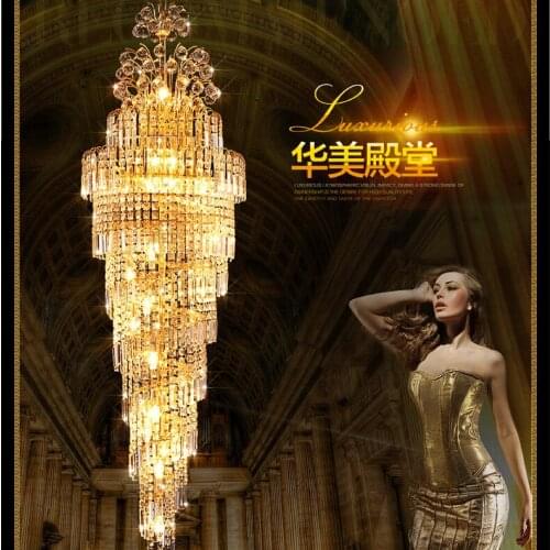 Modern Spiral Gold Crystal Chandeliers Light Fixture American Long Golden Crystal Droplight Home Indoor Lighting Hotel Club Lamp