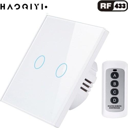 Smart home HAOQIYI RF433 remote control wall switch EU/UK standard 2Gang wireless remote control touch switch