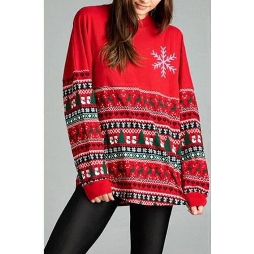 Women’s Christmas Sweatshirts Long Sleeve Casual Loose Cartoon Letter Printed Pullover Tops