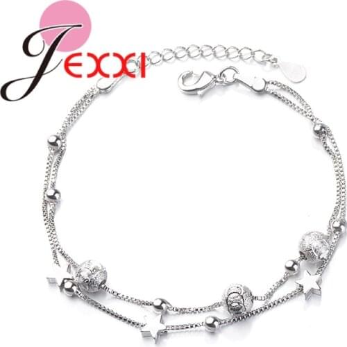 Hot Sale Fashion 925 Sterling Silver Jewelry For Women Girls Double Chain Star Bracelet Bangles Beloved Wedding Accessories