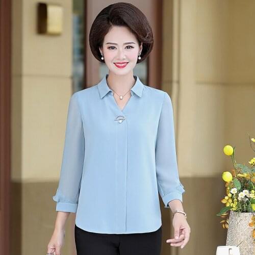 Women New Arrival Spring Basic Chiffon Blouse Shirts Ladies Solid Ruffle Nine Quarter Sleeve Casual Tops Plus Size Clothes