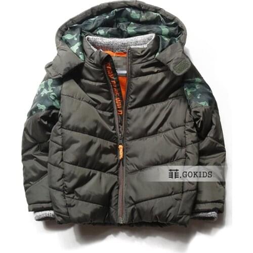 Kids/boys windprooo winter padded jacket with fleece ling, boys coat, army green, size 1.5-7Y