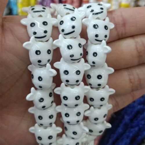 20pcs 16x19mm Small Cow Head Ceramic Beads Loose Spacer Vertical Hole Ox Head Ceramics Beads For Jewelry Making DIY Bracelet