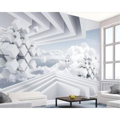 Beibehang 3d wallpaper Creative abstract space blue sky and white clouds 3d stereo TV background wall custom wallpaper mural