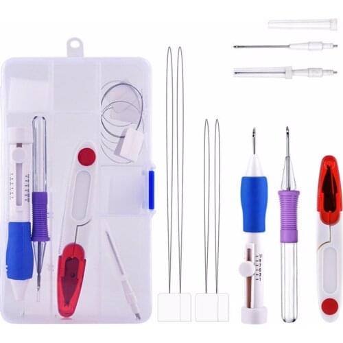9pcs/lot Embroidery Pen Stitching Punch Needles Kit With Scissors Knitting Sewing Tool