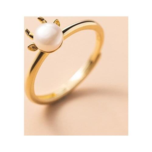 925 Sterling Silver Animal Cow Pearl Finger Rings For Women Adjustable Ring Fine Jewelry Female Teen Girls Luxury Gift