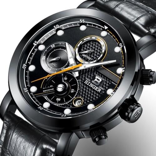 Switzerland Relogio Masculino BINGER Mens Watches Top Brand Luxury Chronograph Quartz Watch Men Luminous reloj hombre B-9017M7