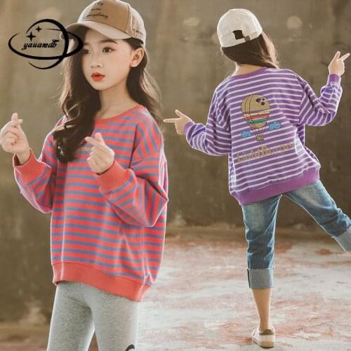 Kids Sweatshirts Spring Autumn Girls Hoodies Clothing Long Sleeve O-neck Striped Loose Comfortable Childrens Clothes H41