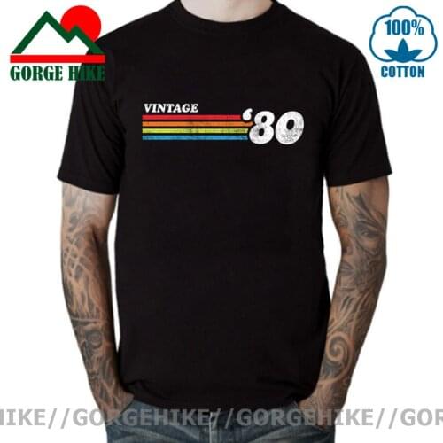 GorgeHike Retro Born in 1980 T shirts Vintage 1980 Chest Stripe 40Th Birthday Gift T-shirts for Fathers day Made in 1970 Tshirt