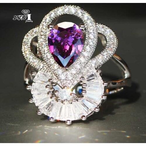 YaYI Fine Jewelry Fashion Princess Claw Set Cut Purple Cubic Zirconia Silver Color Engagement Wedding Party Lovers Gift Rings