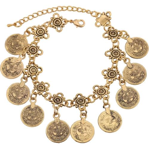 KMVEXO Party Hippy Boho Beach Turkish Jewelry Gold color Coin Vintage Bohemia Carved Coin Bracelets Bangles for Woman pulseras