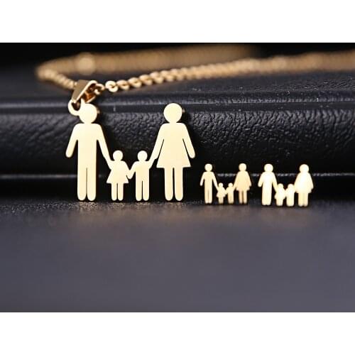 Romantic Love Family Jewelry Set Father Mom Son Daughter Holding Hands Stainless Steel Stud Earrings Pendant Necklace Best Gift